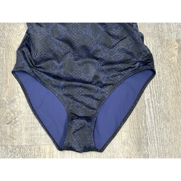 Athleta Swim Skinny Strap One Piece Swimsuit Sz XS Animal Print Black Blue - Picture 3 of 11